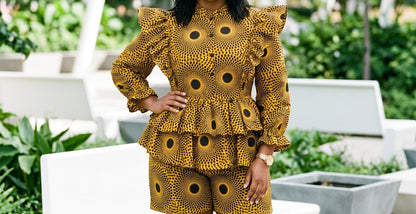 African Inspired Mustard Yellow & Black Print Top