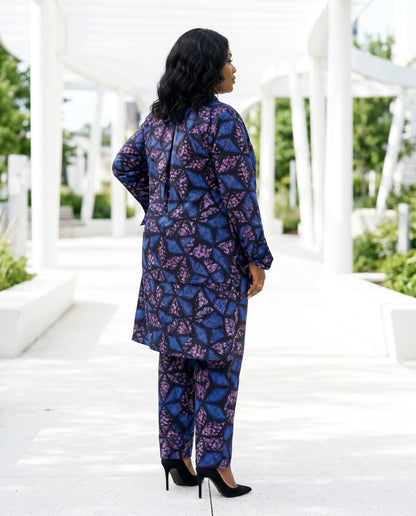 Blue & Purple Ankara Print Two-Piece Pants Set