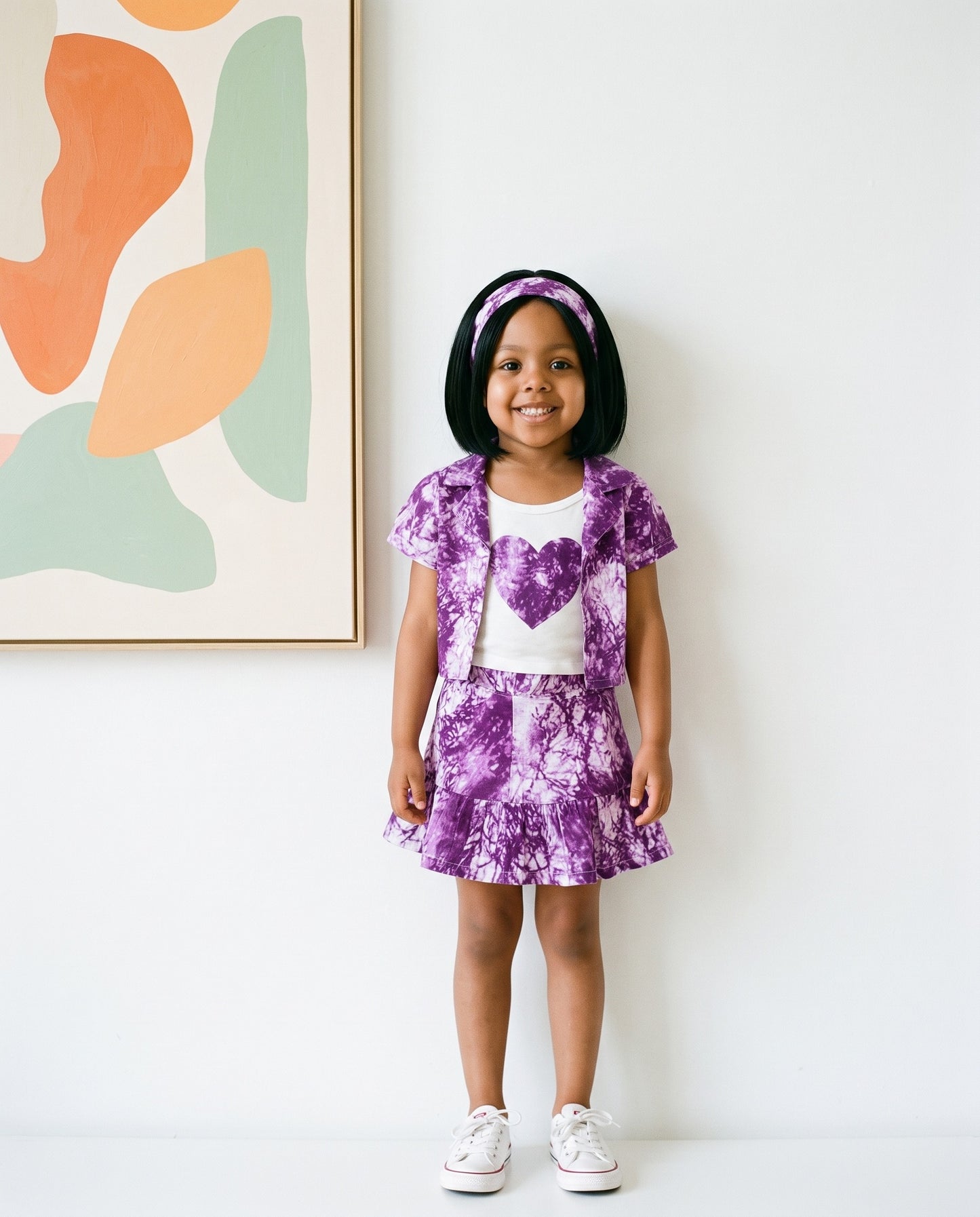 Girls 4-pcs Ankara Purple Tie-Dye African Print Skirt Set