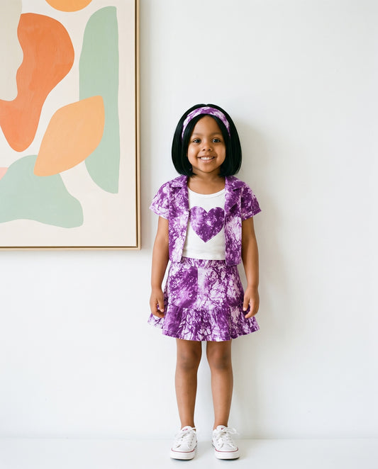Girls 4-pcs Ankara Purple Tie-Dye African Print Skirt Set