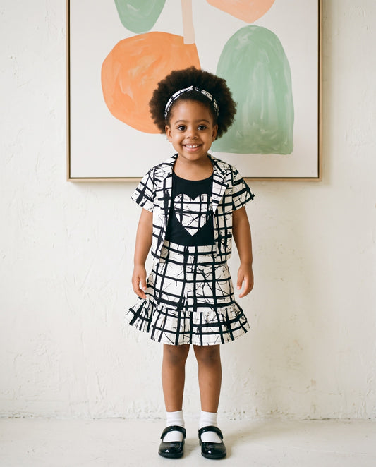 Girls 4-pcs Ankara Pink Black White African Print Skirt Set