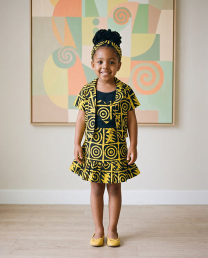 Girls 4-pcs Ankara Yellow African Print Skirt Set