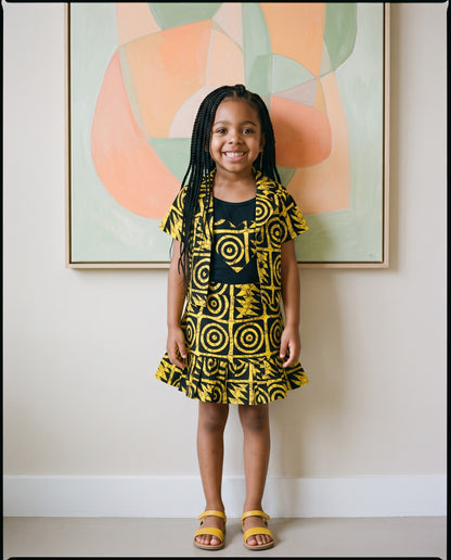 Girls 4-pcs Ankara Yellow African Print Skirt Set