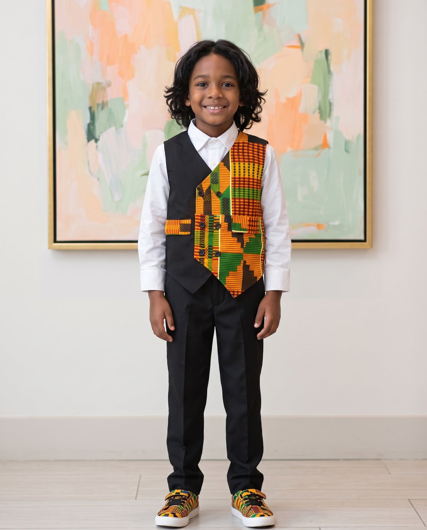 Boys African Orange Kente Print Vests (Ages 2–14)