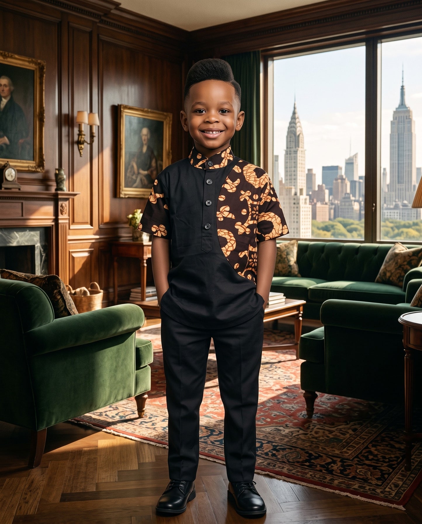 Boys African Brown Print Shirt (Ages 2–14)